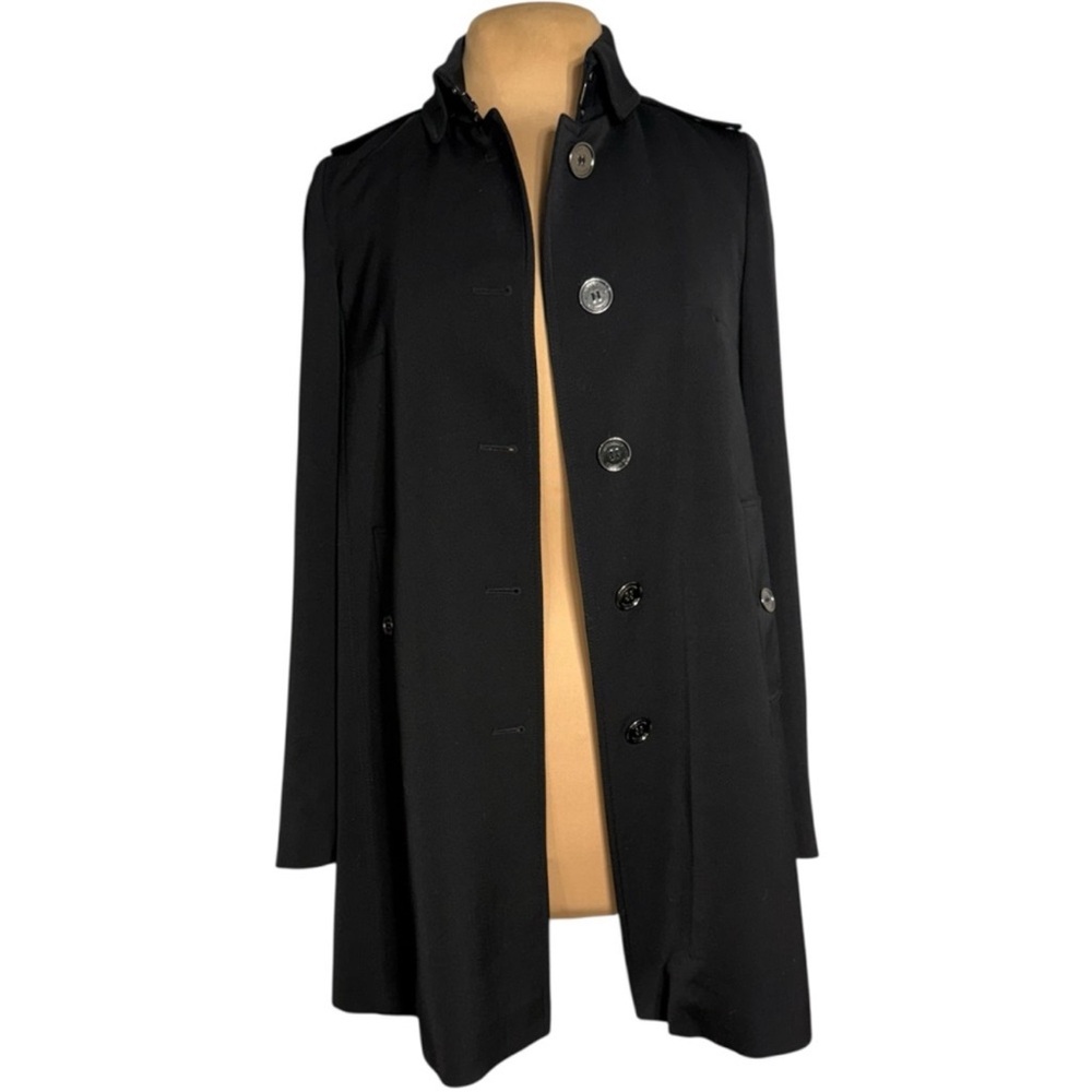 Burberry London Black Short Camden Heritage Car Coat Nova Check Lining Size 6 - Picture 9 of 14
